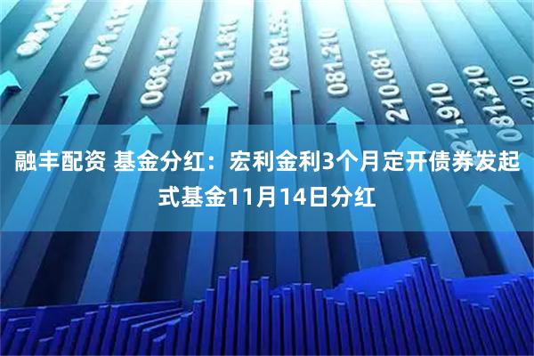 融丰配资 基金分红：宏利金利3个月定开债券发起式基金11月14日分红